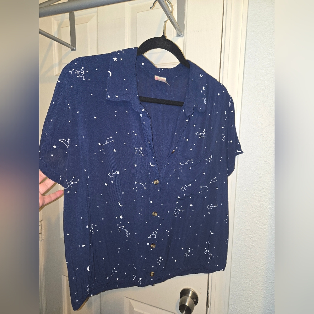 Navy Blue Starry Button-Up Shirt